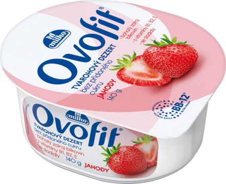 tvarohový dezert s jogurtem jahodový, s vitamíny, se sladidly