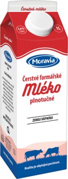 Plnotučné čerstvé mléko s obsahem tuku 3,6%