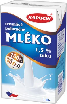 Trvanlivé polotučné mléko,  ošetřeno UHT záhřevem