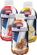 Fotografie produktu Müllermilch mléčný nápoj MIX I. s příchutí jahoda 380ml, banán 378ml, Cookies 379ml