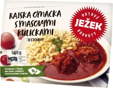 Rajská omáčka s masovými kuličkami, těstoviny 500 g