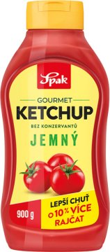 Kečup jemný. Pasterovaný rajčatový protlak ochucený.