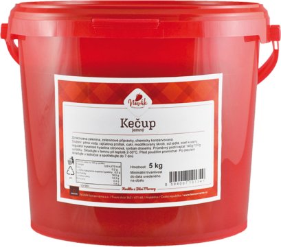 Kečup jemný  s průměrným podílem rajčat 140 g/100g výrobku 